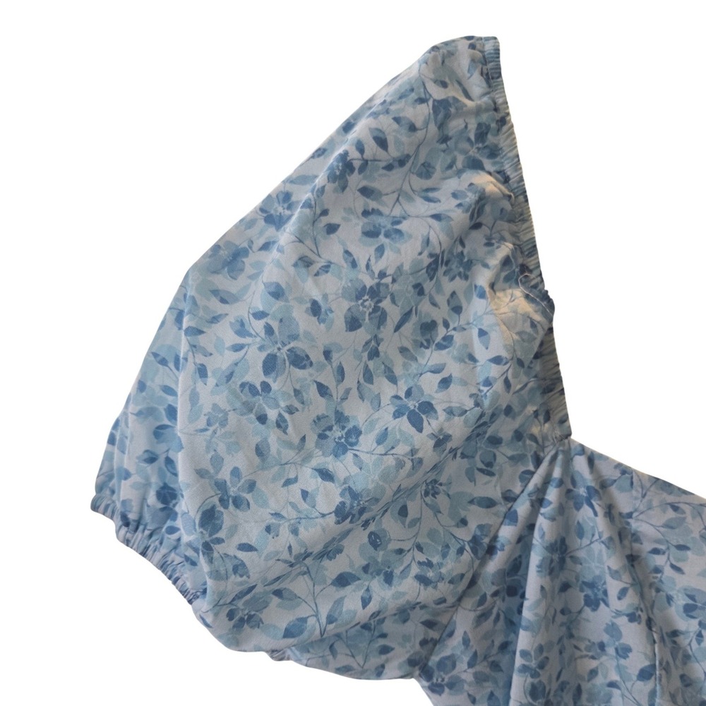 Altar'd State Davinly Floral Mini Dress Blue White Puff Sleeve Cotton Medium - Picture 5 of 7